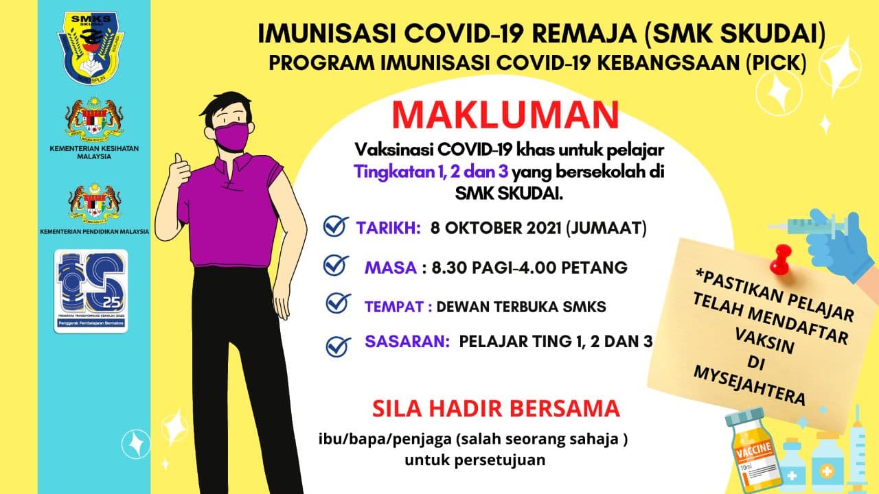 Read more about the article Makluman: Program Imunisasi COVID-19 Remaja (SMK Skudai) – Tingkatan 1, 2 dan 3