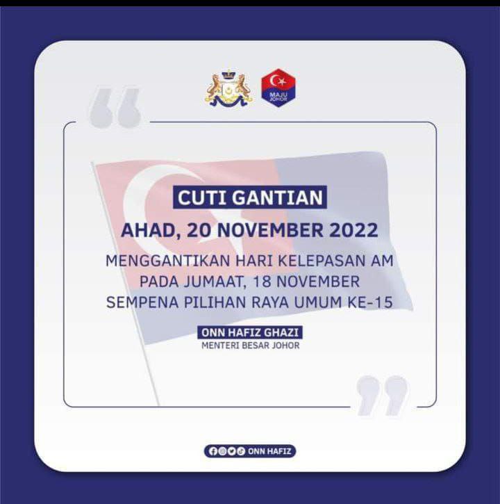 Read more about the article Cuti Gantian pada 20 November 2022
